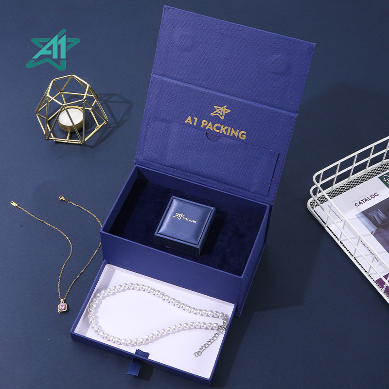 2024JB574-  Wholesale Price Blue Luxury PU Leather Jewellery Boxes Wedding Gift Jewelry Box For  Ring Necklace Earring Bracelet 